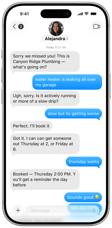 A call answered and the job booked over text